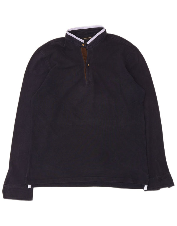 Massimo Dutti Mens Top Long Sleeve Medium Navy Blue Cotton
