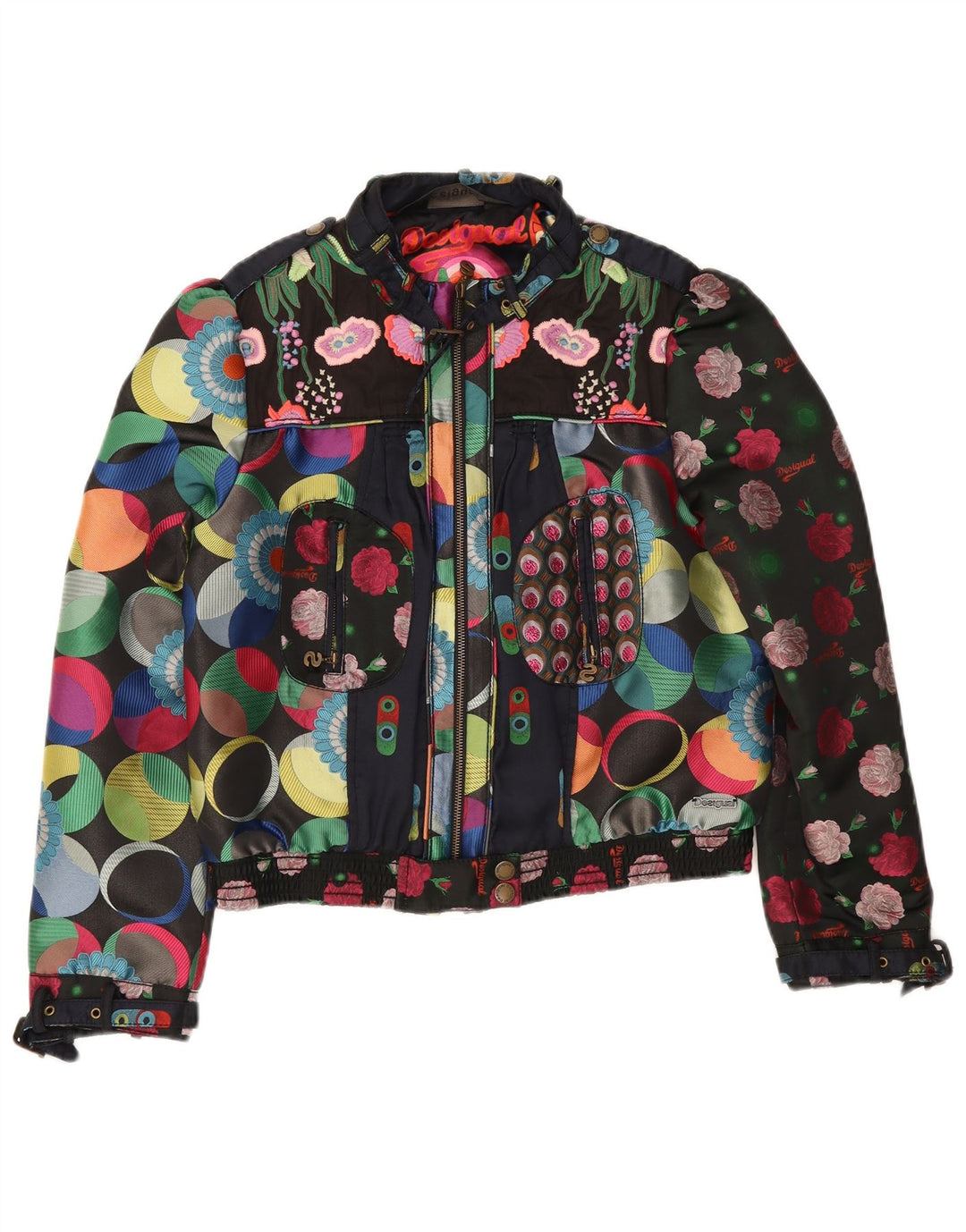Desigual Womens Abstract Pattern Crop Bomber Jacket EU 46 XL Multicoloured