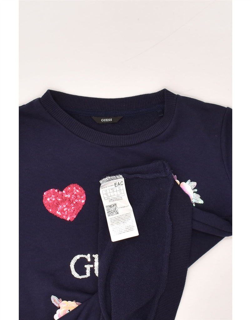 GUESS Girls Graphic Sweatshirt Jumper 13-14 Years Navy Blue Cotton | Vintage Guess | Thrift | Second-Hand Guess | Used Clothing | Messina Hembry 
