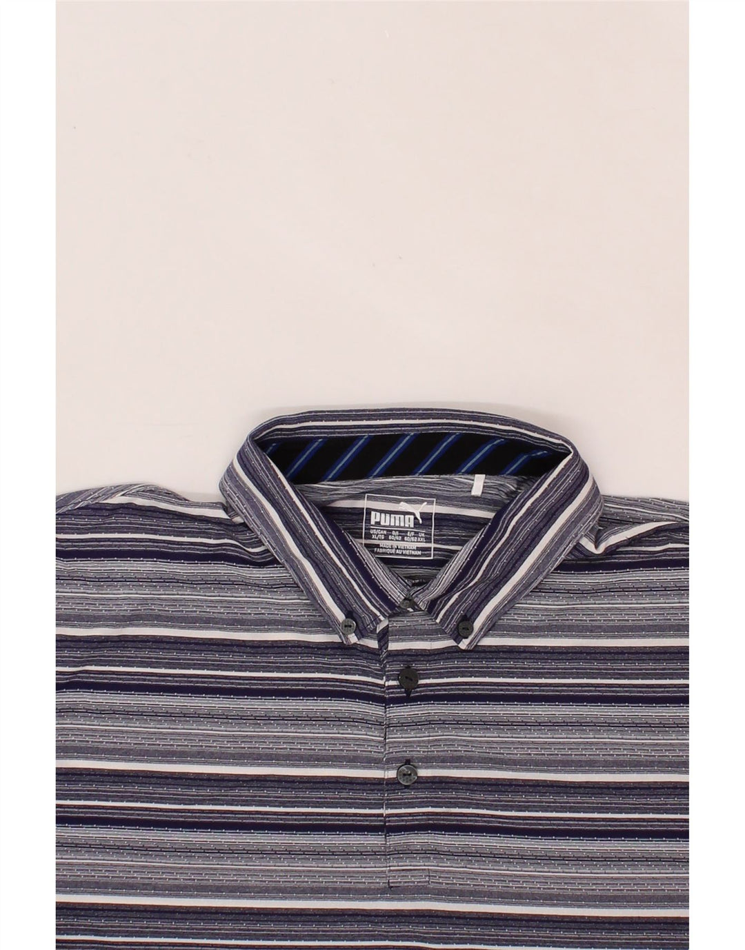 PUMA Mens Polo Shirt 2XL Navy Blue Striped Vintage Puma and Second-Hand Puma from Messina Hembry 