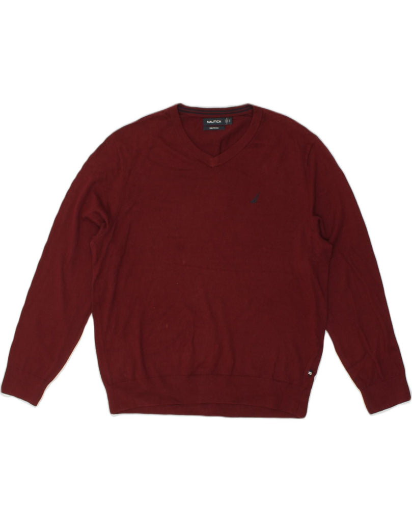 NAUTICA Mens Navtech V-Neck Jumper Sweater Large Maroon Cotton | Vintage Nautica | Thrift | Second-Hand Nautica | Used Clothing | Messina Hembry 