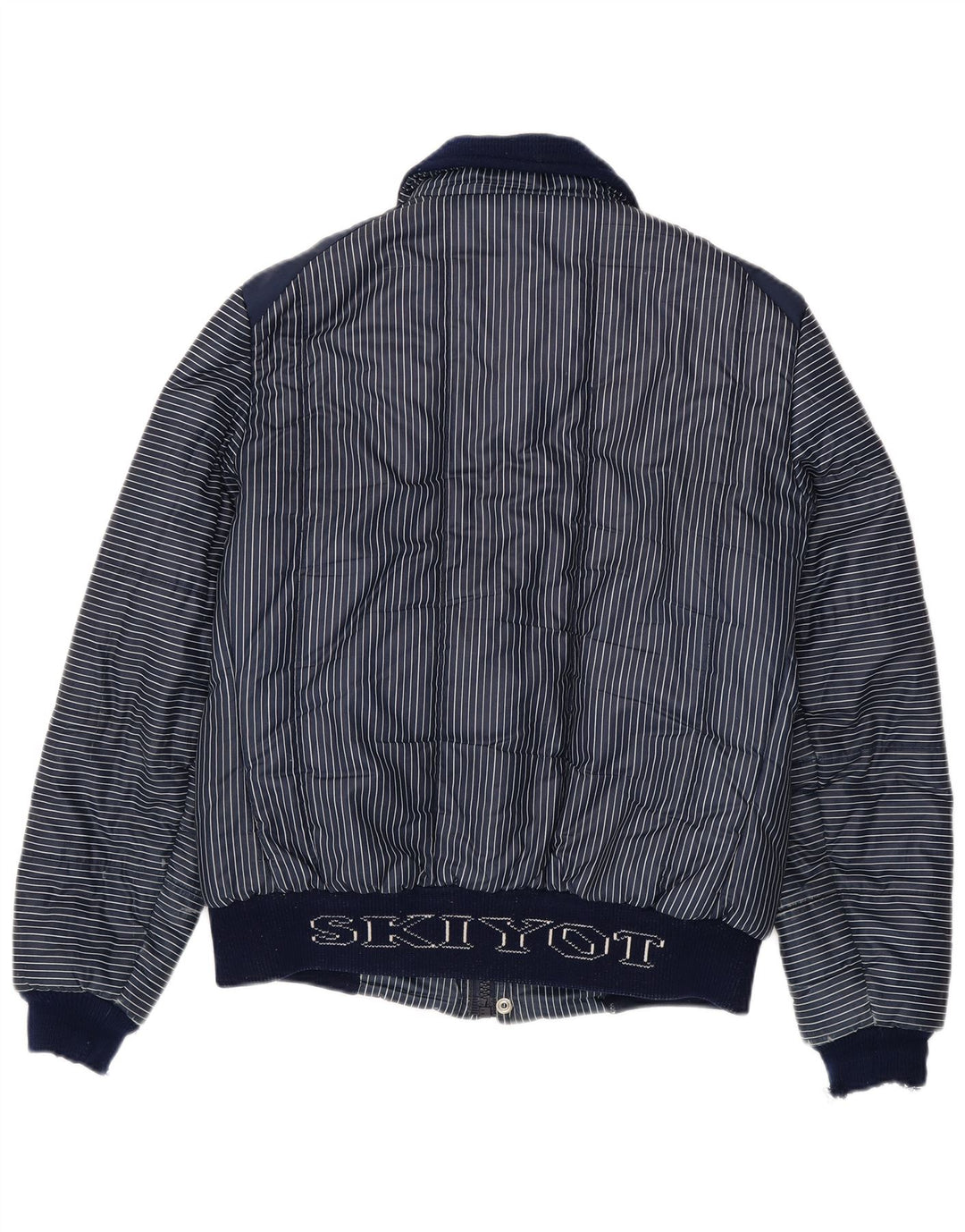 Vintage Mens Graphic Padded Jacket UK 40 Large Navy Blue Pinstripe