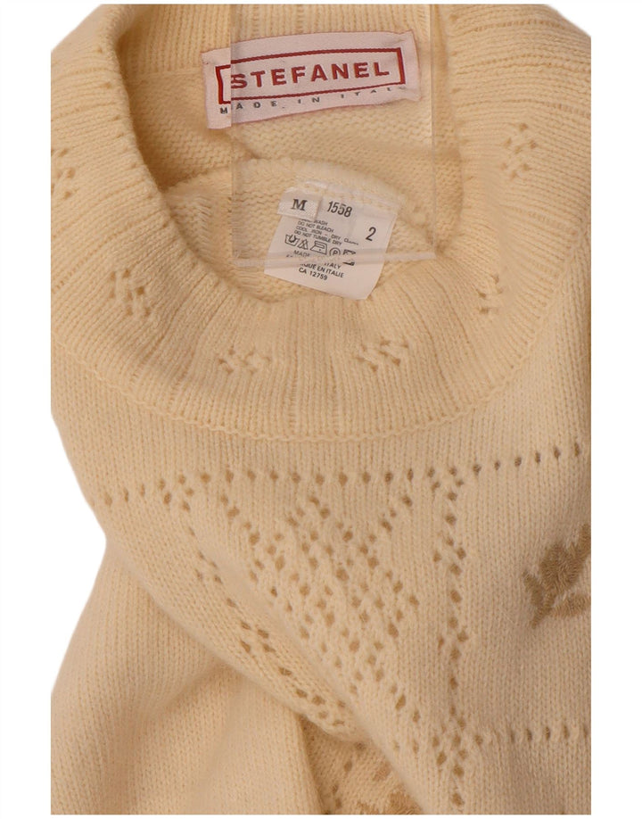 Stefanel Womens Turtle Neck Jumper Sweater UK 14 Medium Off White Floral