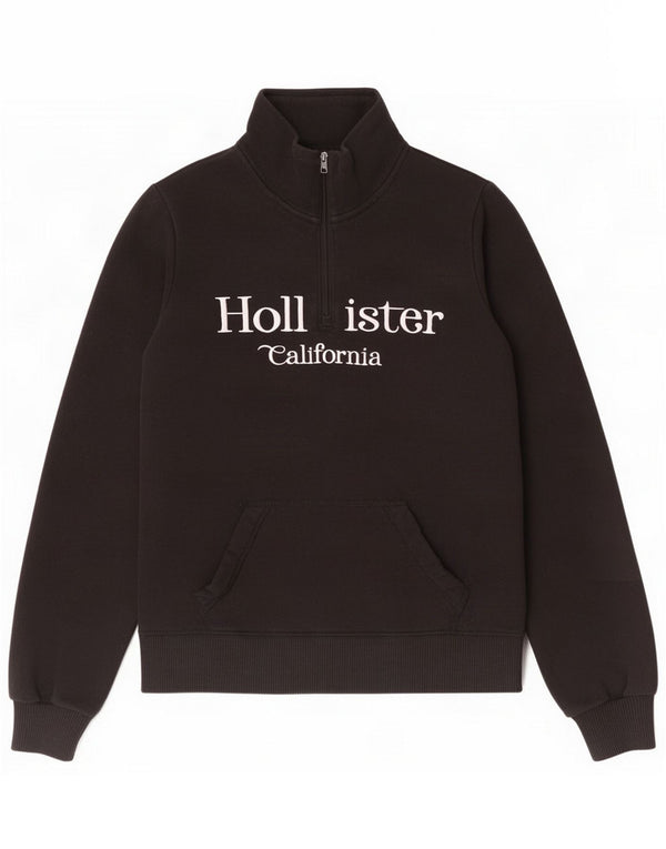 Hollister Womens Graphic Zip Neck Sweatshirt Jumper UK 6 XS Black