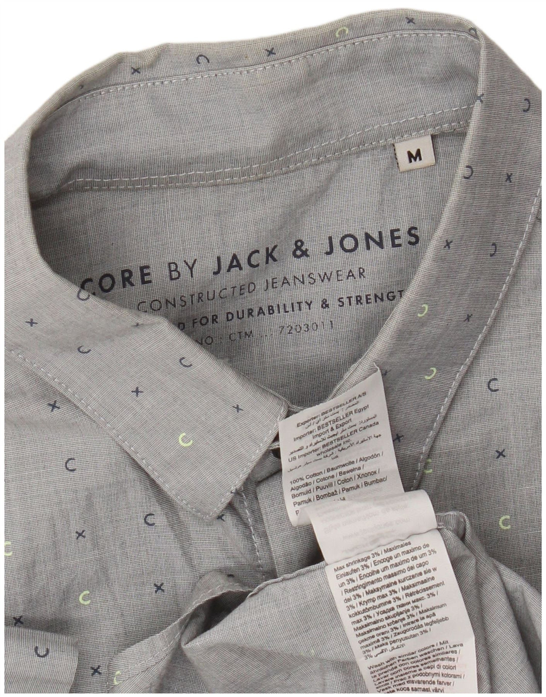 Jack & Jones Mens Short Sleeve Shirt Medium Grey Spotted Cotton