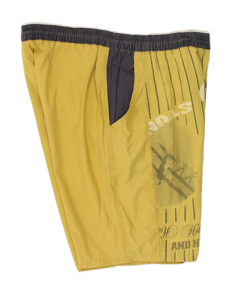 VINTAGE Mens Graphic Sport Shorts Large Yellow Colourblock | Vintage Vintage | Thrift | Second-Hand Vintage | Used Clothing | Messina Hembry 