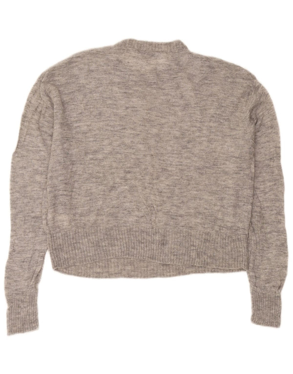 Zara Womens Crop Crew Neck Jumper Sweater  UK 18 XL Grey Flecked Wool