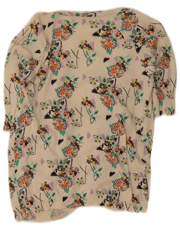 Zara Womens 1/2 Sleeve Open Cardigan Sweater UK 14 Medium Off White Floral