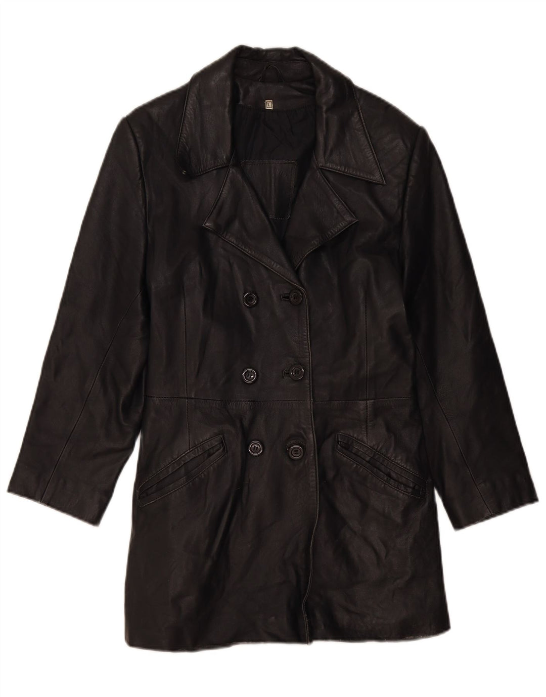 VINTAGE Womens Leather Coat UK 14 Large Black Leather