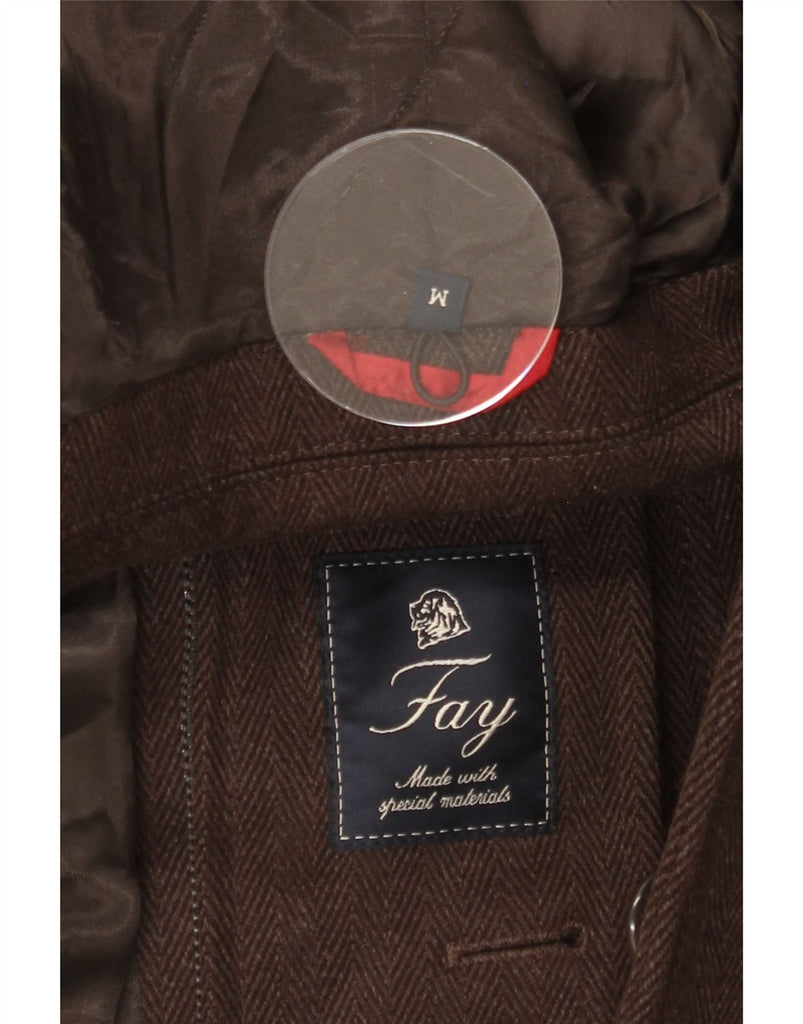 FAY Mens 3 Button Blazer Jacket UK 38 Medium Brown Herringbone Virgin Wool Vintage Fay and Second-Hand Fay from Messina Hembry 