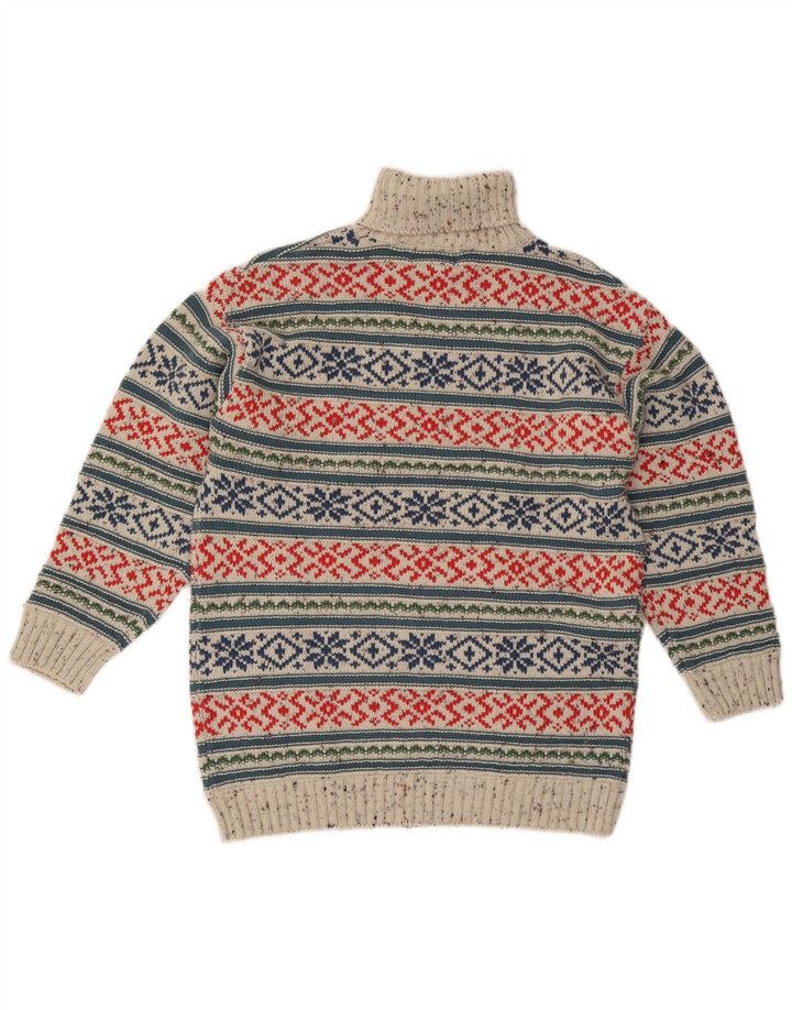 Trend Mens Roll Neck Jumper Sweater Medium Grey Fair Isle Acrylic