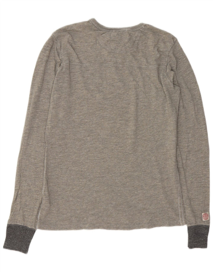 SUPERDRY Mens Graphic Top Long Sleeve Medium Grey Flecked Cotton