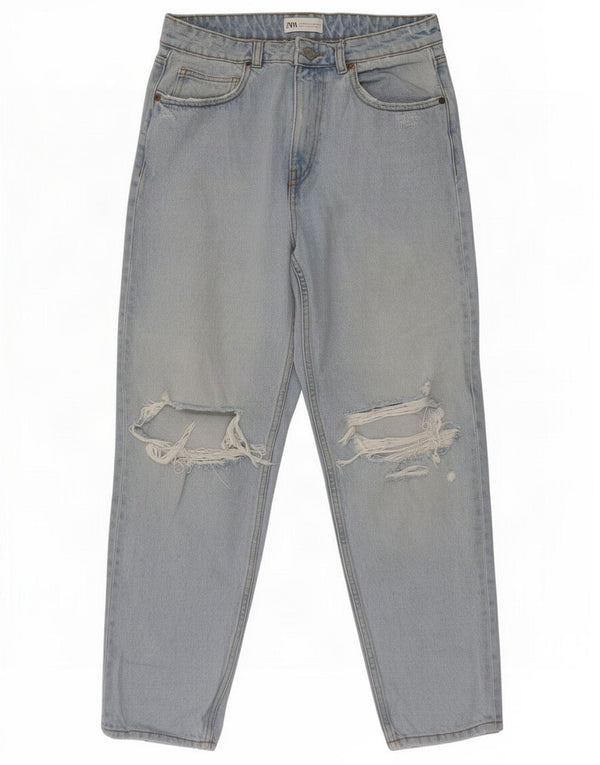 Zara Womens High Waist Distressed Tapered Jeans EU 40 Medium W30 L27 Blue