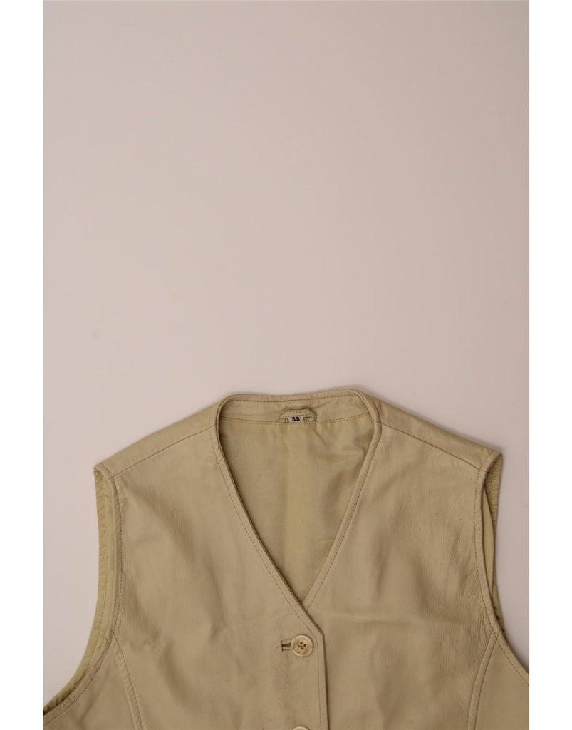 VINTAGE Womens Leather Waistcoat EU 38 Medium Beige Leather Vintage Vintage and Second-Hand Vintage from Messina Hembry 