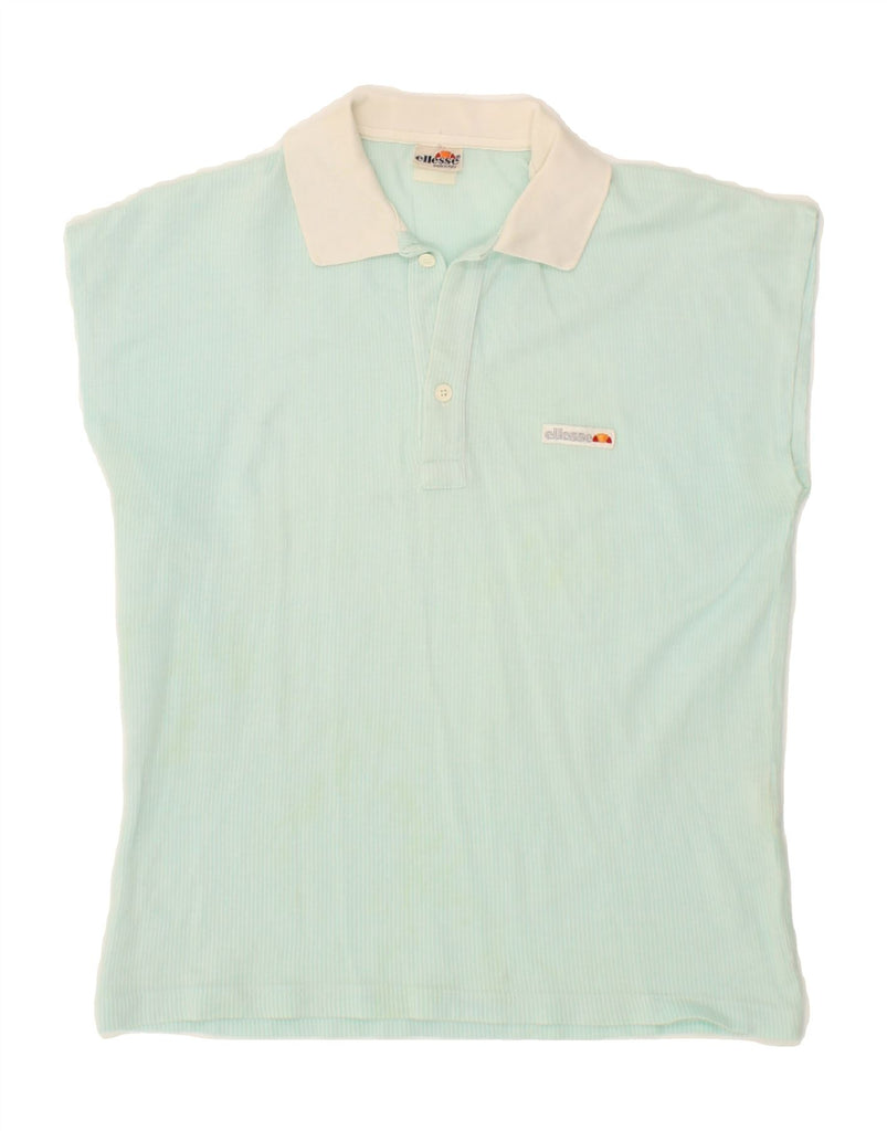ELLESSE Womens Sleeveless Polo Shirt IT 44 Medium Turquoise Striped Cotton Vintage Ellesse and Second-Hand Ellesse from Messina Hembry 