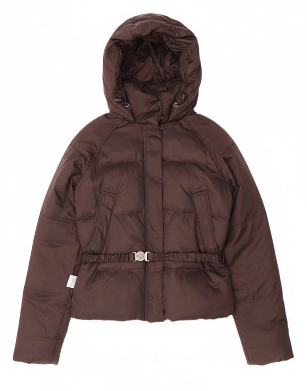Benetton Womens Hooded Hooded Padded Jacket UK 10 Small Brown Winter