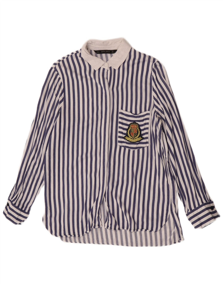 Zara Womens Shirt Blouse UK 12 Medium Blue Striped Viscose