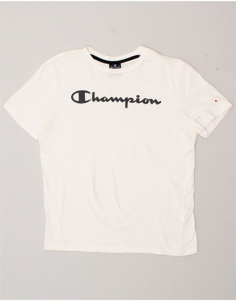 CHAMPION Mens Graphic T-Shirt Top Medium White Cotton Vintage Champion and Second-Hand Champion from Messina Hembry 