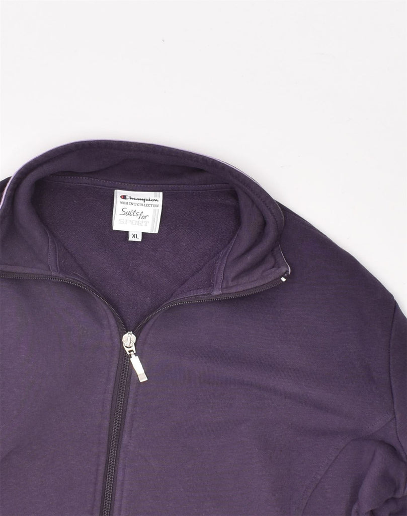 CHAMPION Womens Tracksuit Top Jacket UK 18 XL Purple Cotton | Vintage | Thrift | Second-Hand | Used Clothing | Messina Hembry 