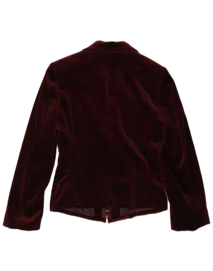 Isabel De Pedro Womens Crop 3/4 Sleeve Blazer Jacket UK 10 Small Maroon