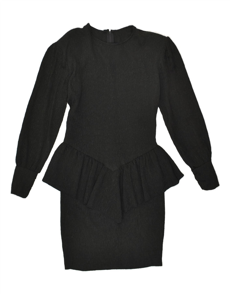 VINTAGE Womens Peplum Dress UK 14 Large Black Cotton | Vintage Vintage | Thrift | Second-Hand Vintage | Used Clothing | Messina Hembry 
