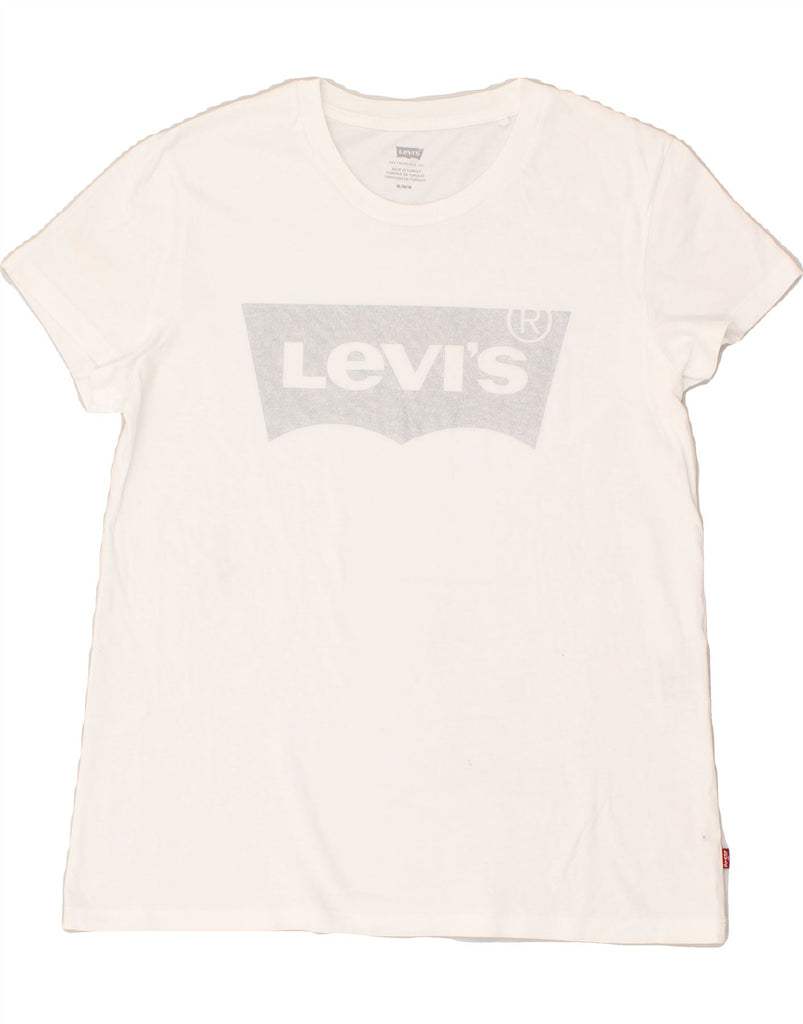 LEVI'S Womens Graphic T-Shirt Top UK 12 Medium White | Vintage Levi's | Thrift | Second-Hand Levi's | Used Clothing | Messina Hembry 