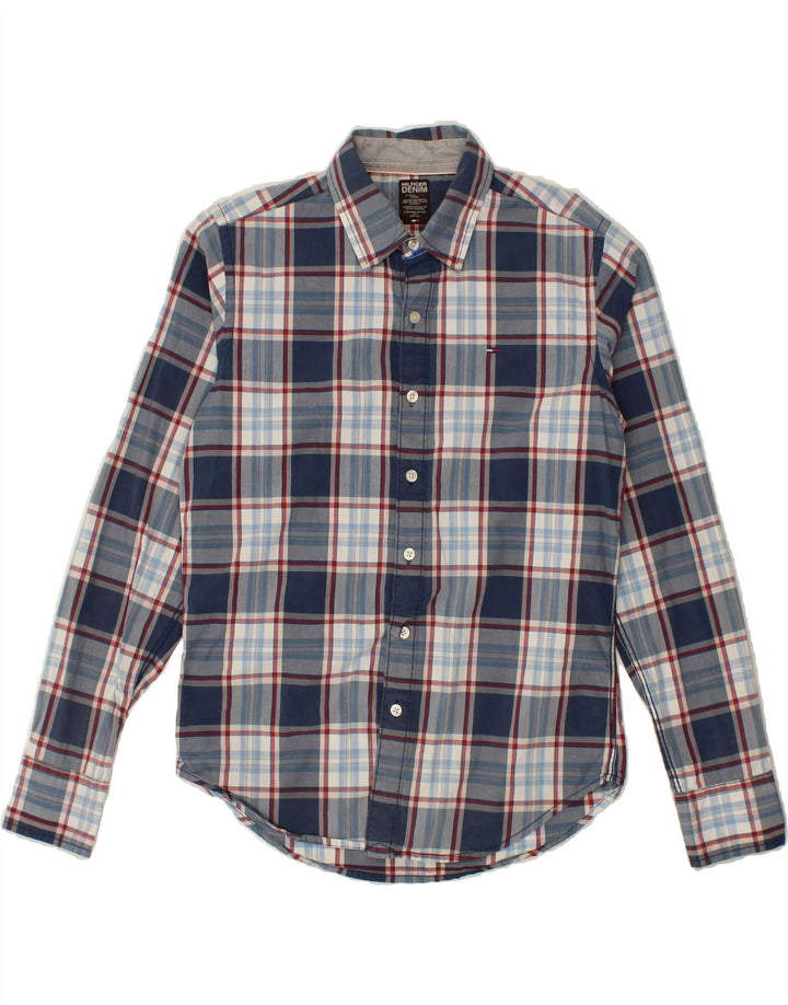 TOMMY HILFIGER Mens Shirt Small Navy Blue Check Cotton Vintage Tommy Hilfiger and Second-Hand Tommy Hilfiger from Messina Hembry 