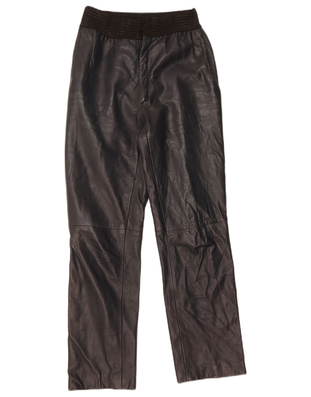 VINTAGE Womens Straight Leather Trousers W25 L27 Navy Blue