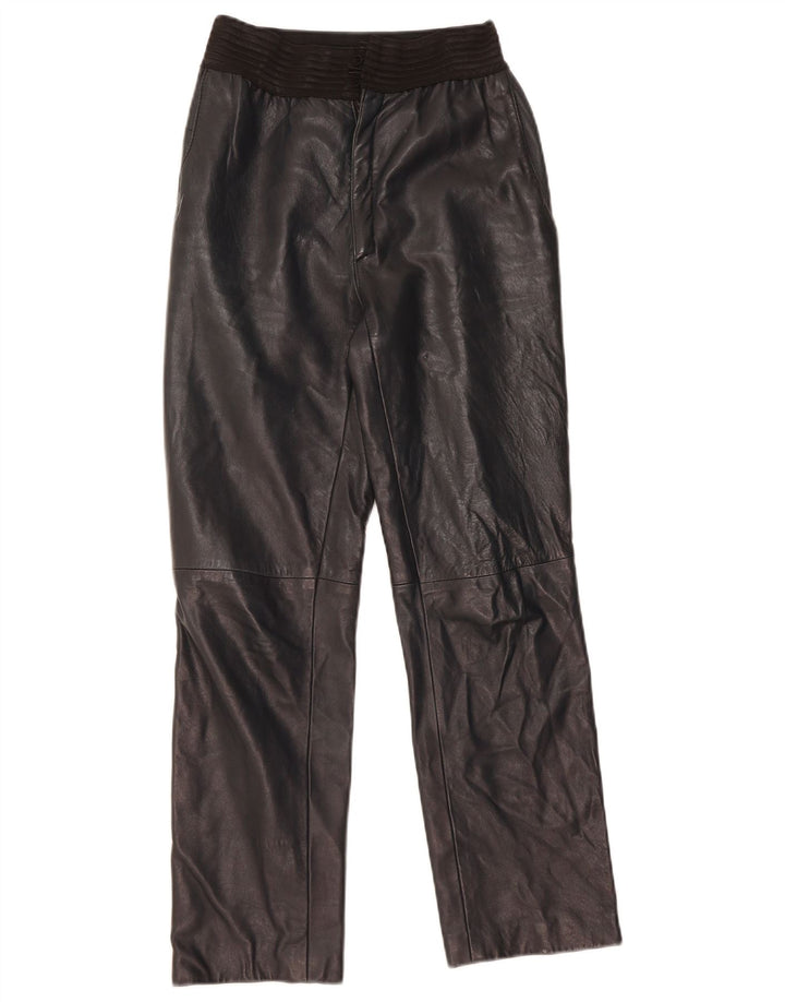 VINTAGE Womens Straight Leather Trousers W25 L27 Navy Blue