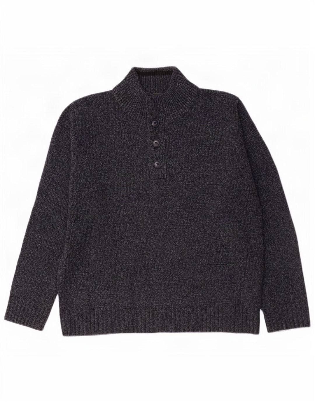 Marks & Spencer Mens Button Neck Jumper Sweater Medium Navy Blue Flecked