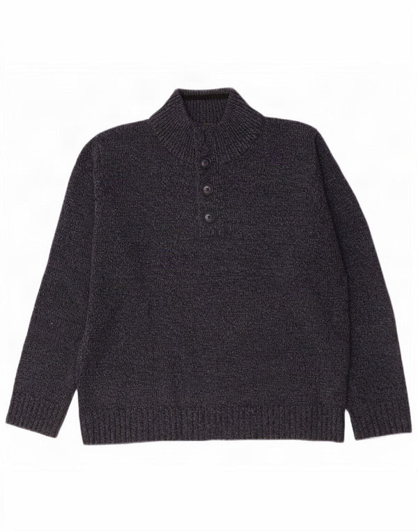 Marks & Spencer Mens Button Neck Jumper Sweater Medium Navy Blue Flecked