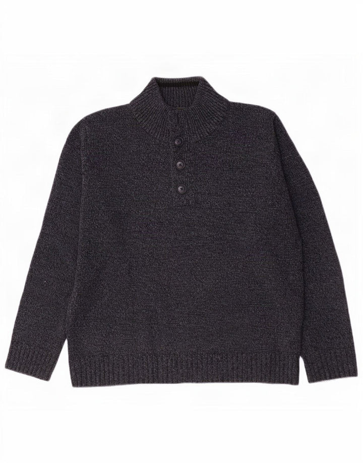 Marks & Spencer Mens Button Neck Jumper Sweater Medium Navy Blue Flecked
