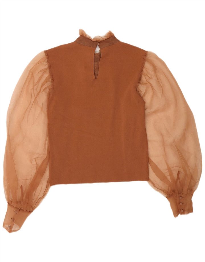 Zara Womens Ruffle Front Blouse Top UK 8 Small Brown Nylon