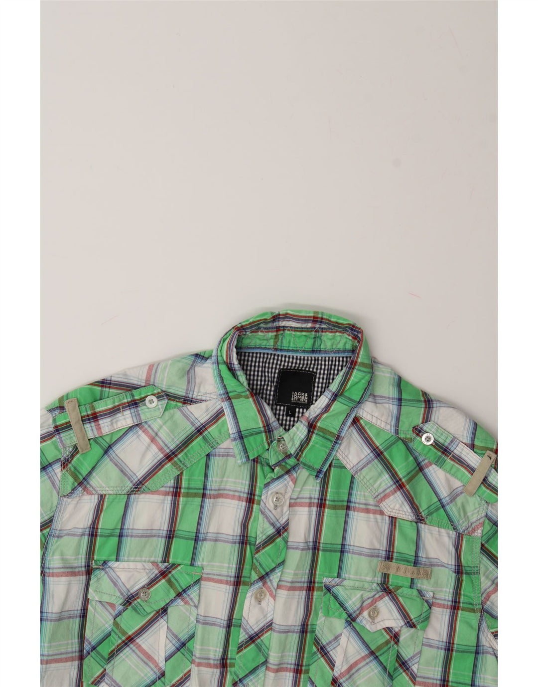 JACK & JONES Mens Short Sleeve Shirt Large Green Check Cotton Vintage Jack & Jones and Second-Hand Jack & Jones from Messina Hembry 