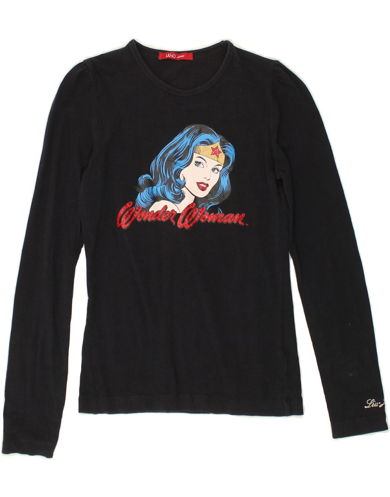 LIU JO Girls Graphic Top Long Sleeve 13-14 Years Navy Blue Cotton | Vintage Liu Jo | Thrift | Second-Hand Liu Jo | Used Clothing | Messina Hembry 