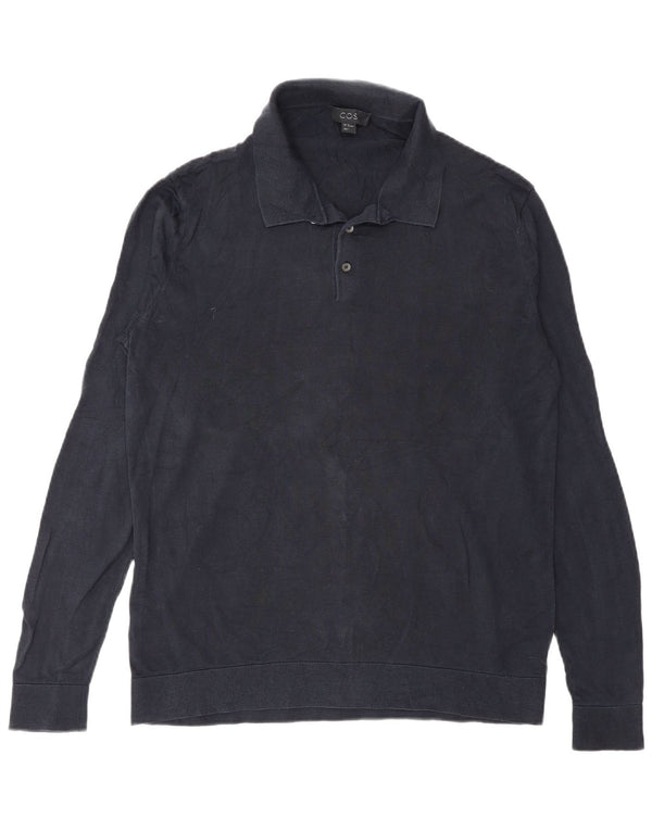 Cos Mens Polo Neck Jumper Sweater Medium Navy Blue Silk