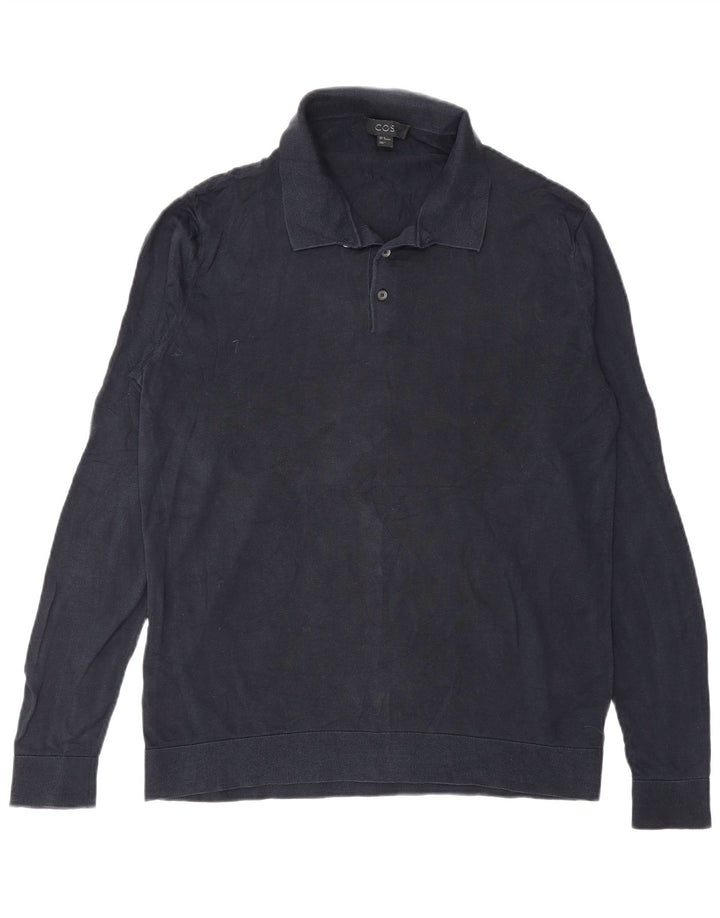 Cos Mens Polo Neck Jumper Sweater Medium Navy Blue Silk