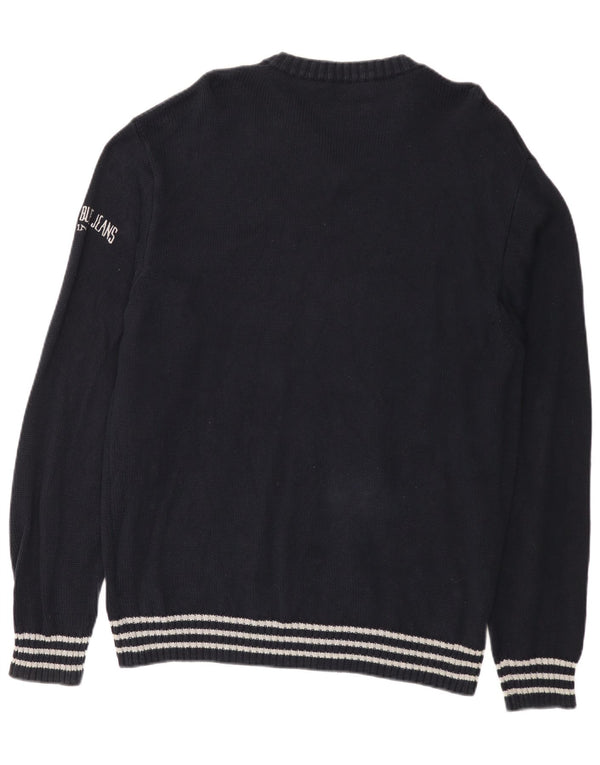 Replay Mens V-Neck Jumper Sweater XL Navy Blue Cotton