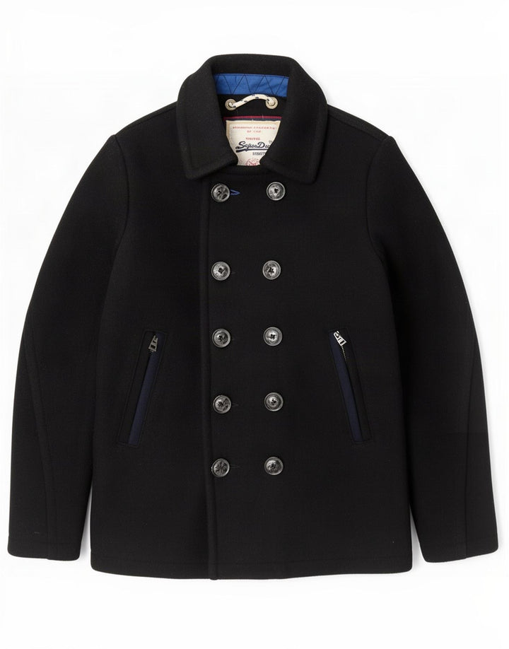 Superdry Mens Pea Coat UK 40 Large Black Wool