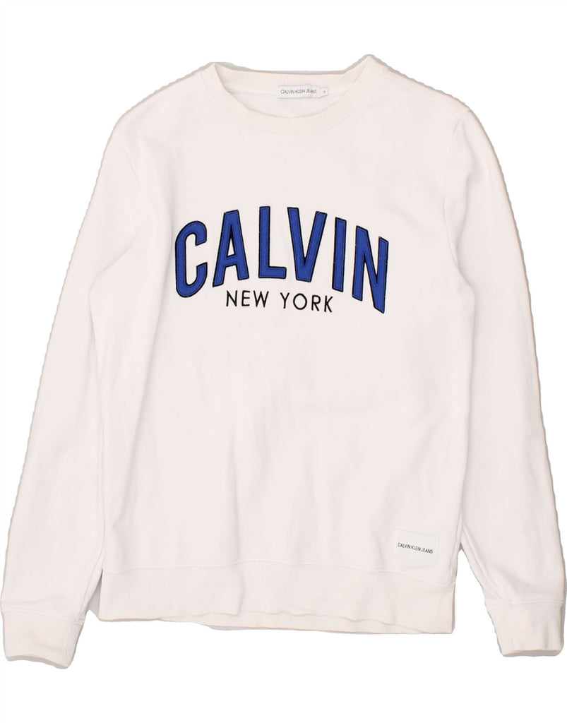 CALVIN KLEIN JEANS Girls Graphic Sweatshirt Jumper 11-12 Years White | Vintage Calvin Klein Jeans | Thrift | Second-Hand Calvin Klein Jeans | Used Clothing | Messina Hembry 