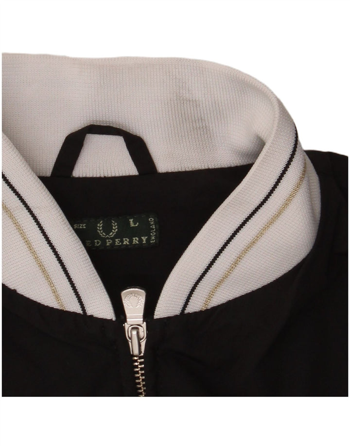 Fred Perry Womens Tracksuit Top Jacket UK 16 Large Black Colourblock Cotton