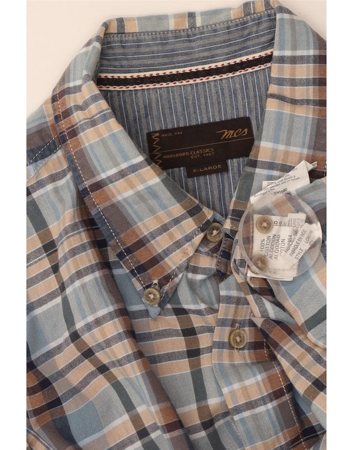 MARLBORO CLASSICS Mens Short Sleeve Shirt XL Blue Check Cotton