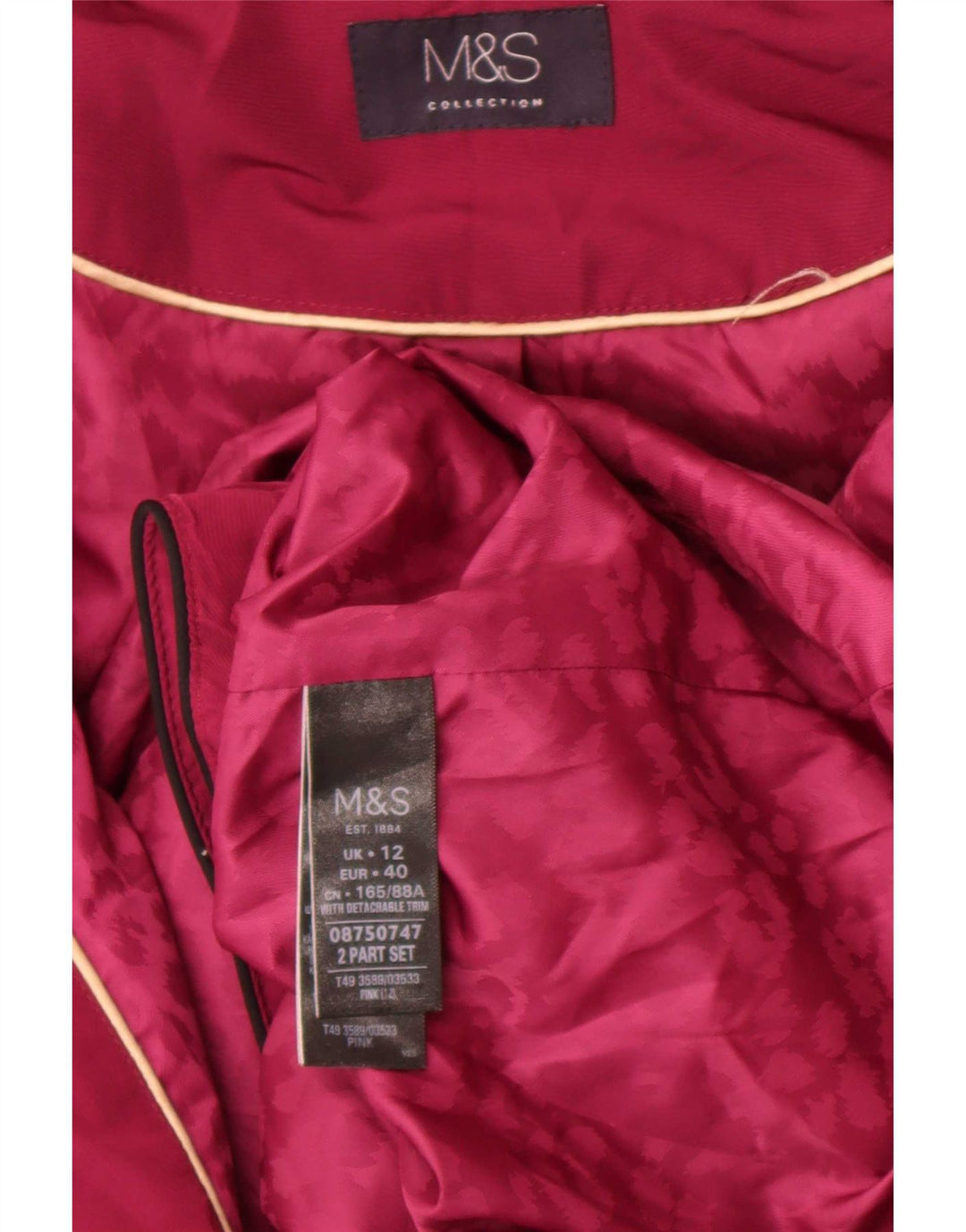 Marks & Spencer Womens Padded Jacket UK 12 Medium Pink Polyester
