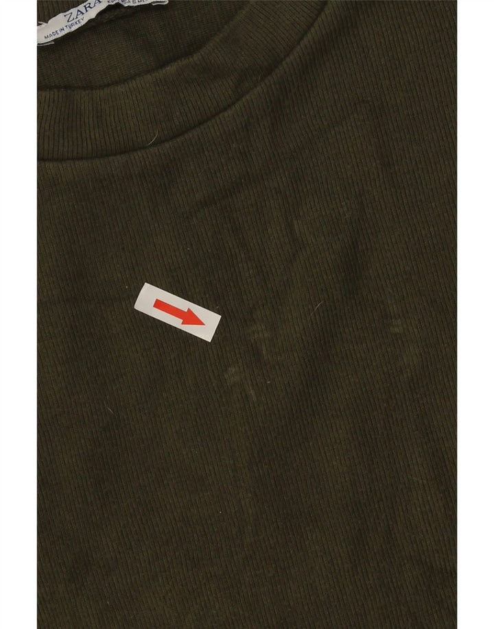 Zara Womens Crop Top Long Sleeve UK 10 Small Green