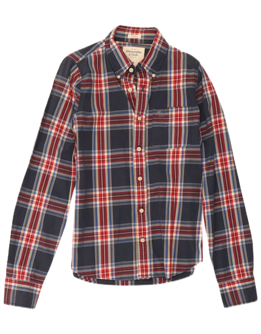 Abercrombie & Fitch Mens Muscle Shirt Medium Navy Blue Check Cotton