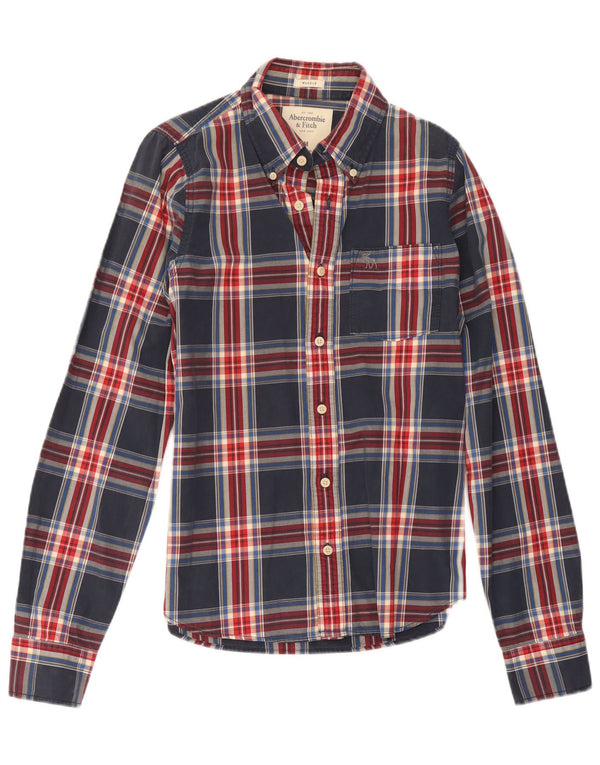 Abercrombie & Fitch Mens Muscle Shirt Medium Navy Blue Check Cotton