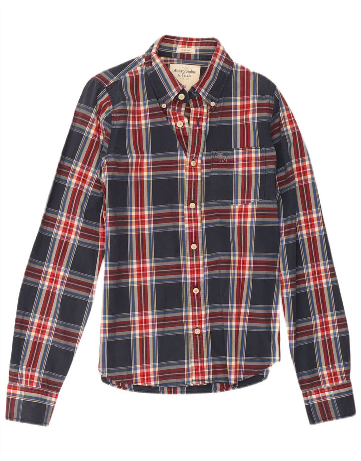 Abercrombie & Fitch Mens Muscle Shirt Medium Navy Blue Check Cotton