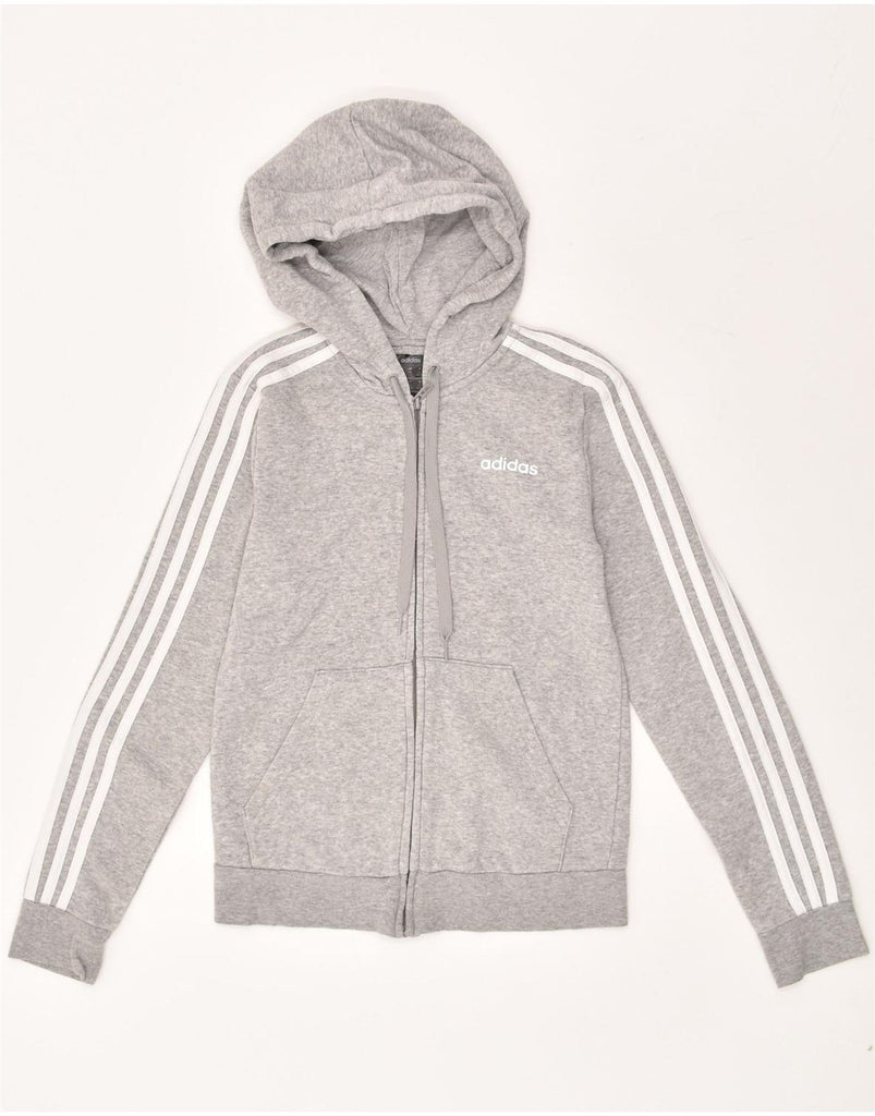 ADIDAS Womens Graphic Zip Hoodie Sweater UK 4-6 XS Grey Cotton | Vintage Adidas | Thrift | Second-Hand Adidas | Used Clothing | Messina Hembry 