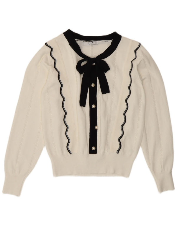 Elsa M By May Womens Boat Neck Jumper Sweater UK 12 Medium White Viscose