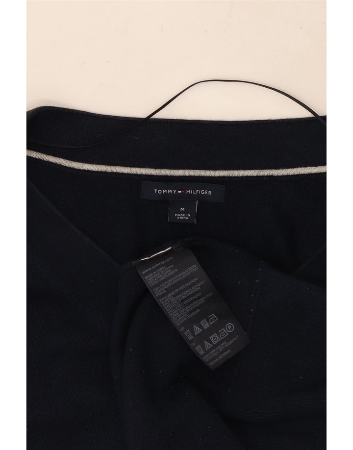 TOMMY HILFIGER Womens V-Neck Jumper Sweater UK 14 Medium Navy Blue Cotton